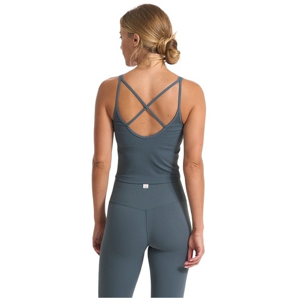 VUORI Strappy Rib Crop Tank in Stone - Picture 2 of 11